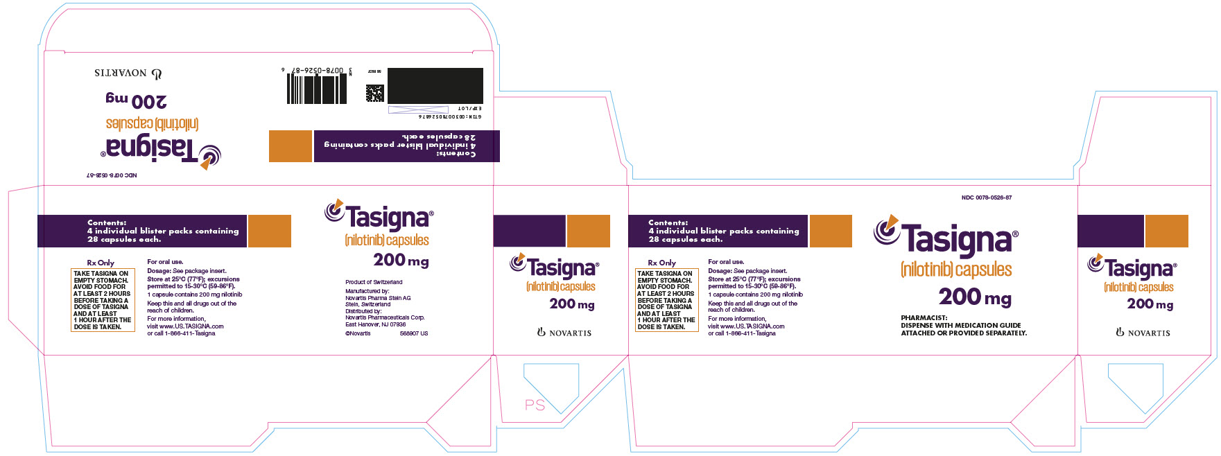 NDC 0078-0526-87
Tasigna
(nilotinib) capsules
200 mg
							