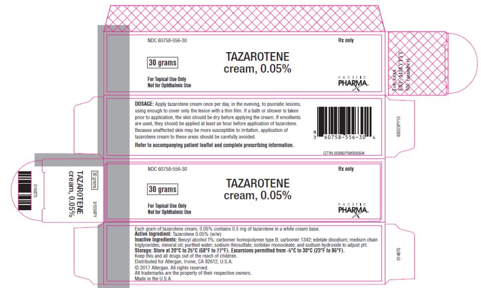 
PRINCIPAL DISPLAY PANEL
NDC 60758-556-30
TAZAROTENE
cream, 0.05%
30 grams
For topical Use Only
Not for Ophthalmic Use
Rx Only
