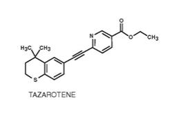 The structural formula for Tazarotene is a member of the acetylenic class of retinoids. Chemically, tazarotene is ethyl 6-[(4,4-dimethylthiochroman-6-yl)ethynyl]nicotinate.  The compound has an empirical formula of C21H21NO2S and molecular weight of 351.46. 