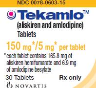 PRINCIPAL DISPLAY PANEL
Package Label – 150 mg/5 mg
Rx Only		NDC 0078-0603-15
Tekamlo™
(aliskiren and amlodipine)
Tablets
150 mg*/5 mg* per tablet
*each tablet contains 165.8 mg of 
Aliskiren hemifumarate and 6.9 mg
of amlodipine besylate
30 tablets
