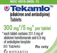 PRINCIPAL DISPLAY PANEL
Package Label – 300 mg/5 mg
Rx Only		NDC 0078-0605-15
Tekamlo™
(aliskiren and amlodipine)
Tablets
300 mg*/5 mg* per tablet
*each tablet contains 331.5 mg of 
aliskiren hemifumarate and 6.9 mg
of amlodipine besylate
30 tablets

