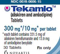 PRINCIPAL DISPLAY PANEL
Package Label – 300 mg/10 mg
Rx Only		NDC 0078-0606-15
Tekamlo™
(aliskiren and amlodipine) 
Tablets
300 mg*/10 mg* per tablet
*each tablet contains 331.5 mg of 
aliskiren hemifumarate and 13.9 mg
of amlodipine besylate
30 tablets
