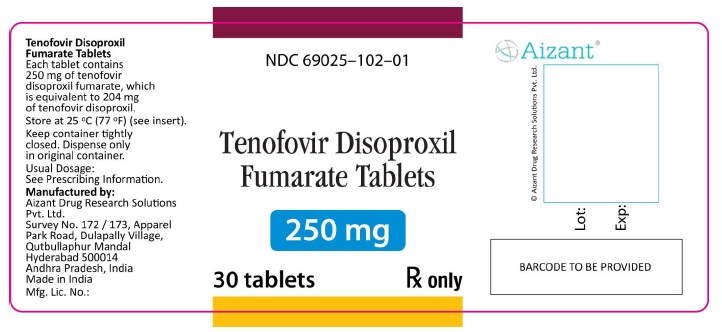 Tenofovir Disoproxil Fumarate Tablets, 250 mg Container Label
