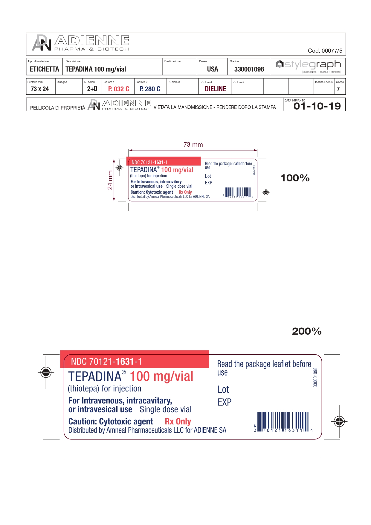 Tepadina 100 mg Label NDC: 70121-1631-1