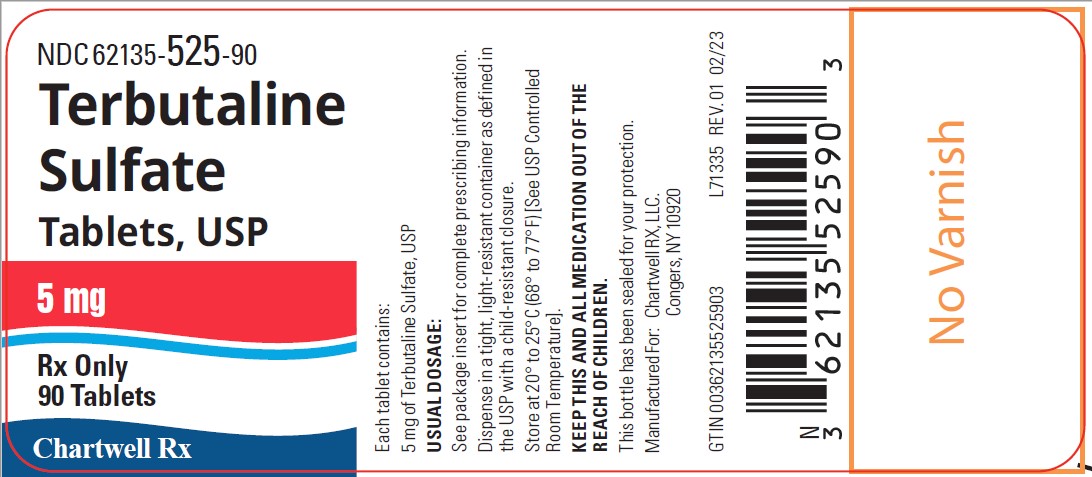 Terbutaline sulfate Tablets, USP 5 mg- NDC 62135-525-90 - 90 Tablets label