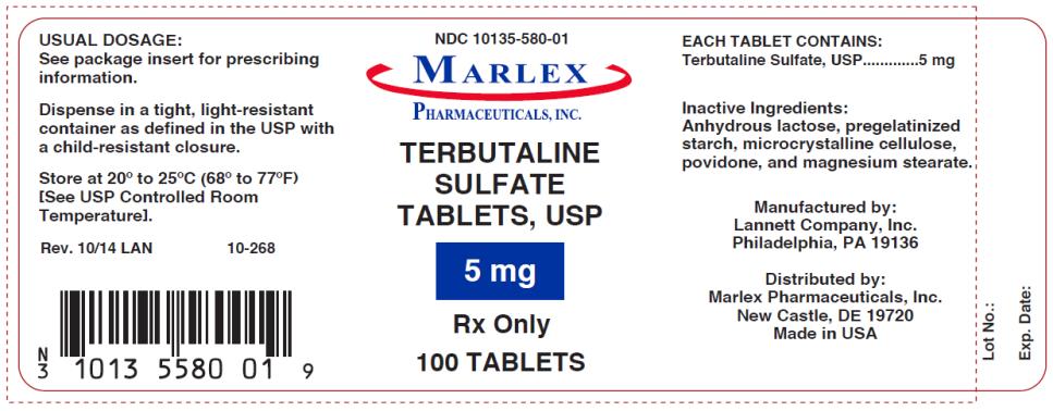 PRINCIPAL DISPLAY PANEL
NDC 10135-580-01
TERBUTALINE
SULFATE
TABLETS, USP
5 mg
Rx Only
100 TABLETS
