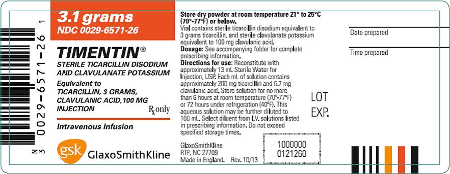3.1 gram Timentin vial label