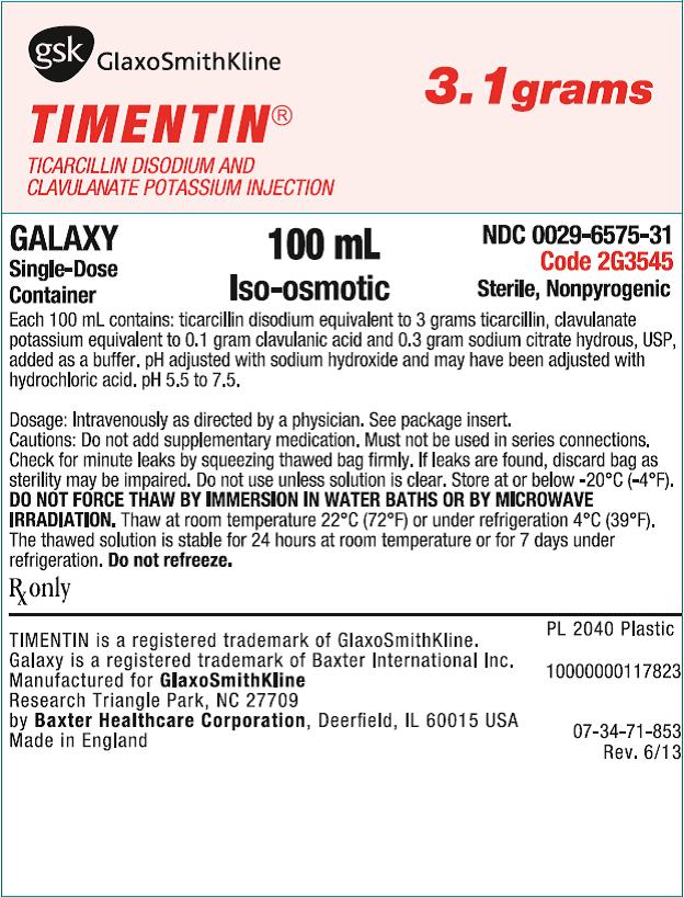 3.1 gram Timentin Galaxy Container label