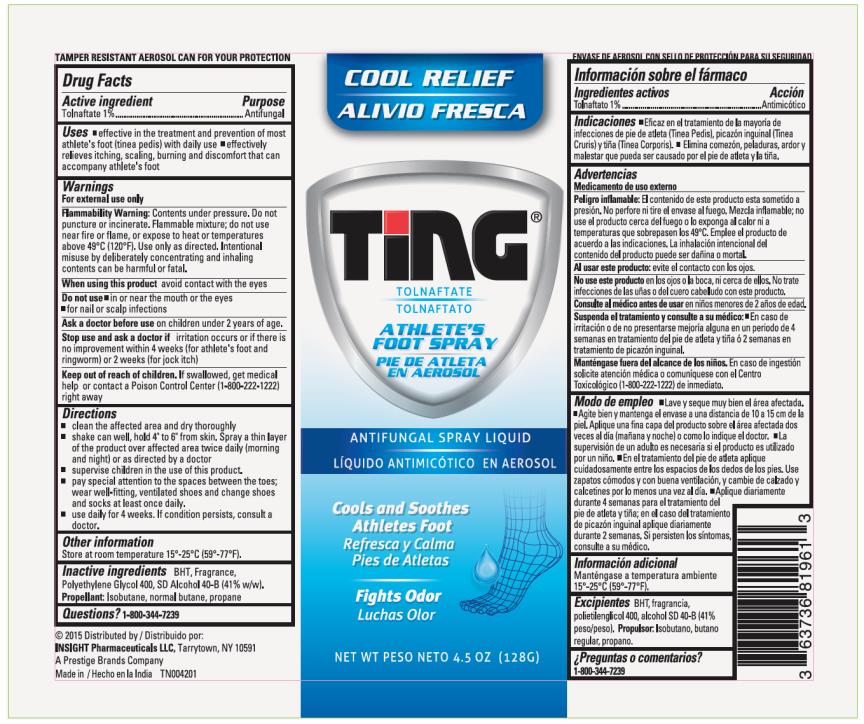 principal display panel:

Ting ®
Athlete’s Foot Spray

Tolnaftate 
Antifungal Spray Liquid

NET WT 4.5oz (128G)
