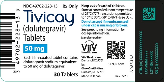 Tivicay 50 mg 30 count label