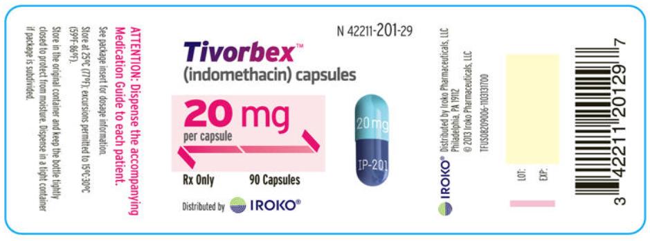 PRINCIPAL DISPLAY PANEL
NDC 42211-201-29
Tivorbex
(indomethacin) capsules
20 mg
per capsule
90 Capsules
Rx Only
