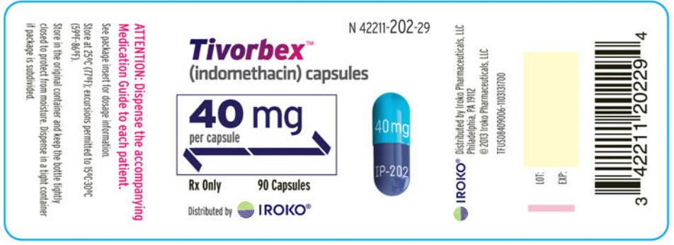 PRINCIPAL DISPLAY PANEL
NDC 42211-202-29
Tivorbex
(indomethacin) capsules
40 mg
per capsule
90 Capsules
Rx Only

