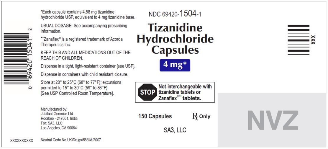 PRINCIPAL DISPLAY PANEL
NDC 69420-1504-1
Tizanidine
Hydrochloride
Capsules
4 mg
150 capsules
Rx Only
