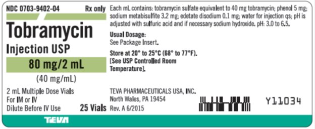 Tobramycin Injection USP 40 mg/mL, 25 x 2 mL Multiple Dose Vial Carton Label