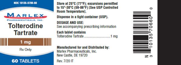 PACKAGE LABEL - PRINCIPAL DISPLAY PANEL – 1 mg Strength
NDC 10135-0706-60
60 Tablets 	

Tolterodine Tartrate Tablets 
1 mg
 Rx only
