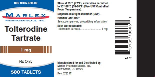 PACKAGE LABEL - PRINCIPAL DISPLAY PANEL – 1 mg Strength
NDC 10135-0706-05
500 Tablets 	

Tolterodine Tartrate Tablets 
1 mg
 Rx only
