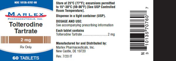 PACKAGE LABEL - PRINCIPAL DISPLAY PANEL – 2 mg Strength
NDC 10135-0707-60
60 Tablets 	

Tolterodine Tartrate Tablets 
2 mg
 Rx only
