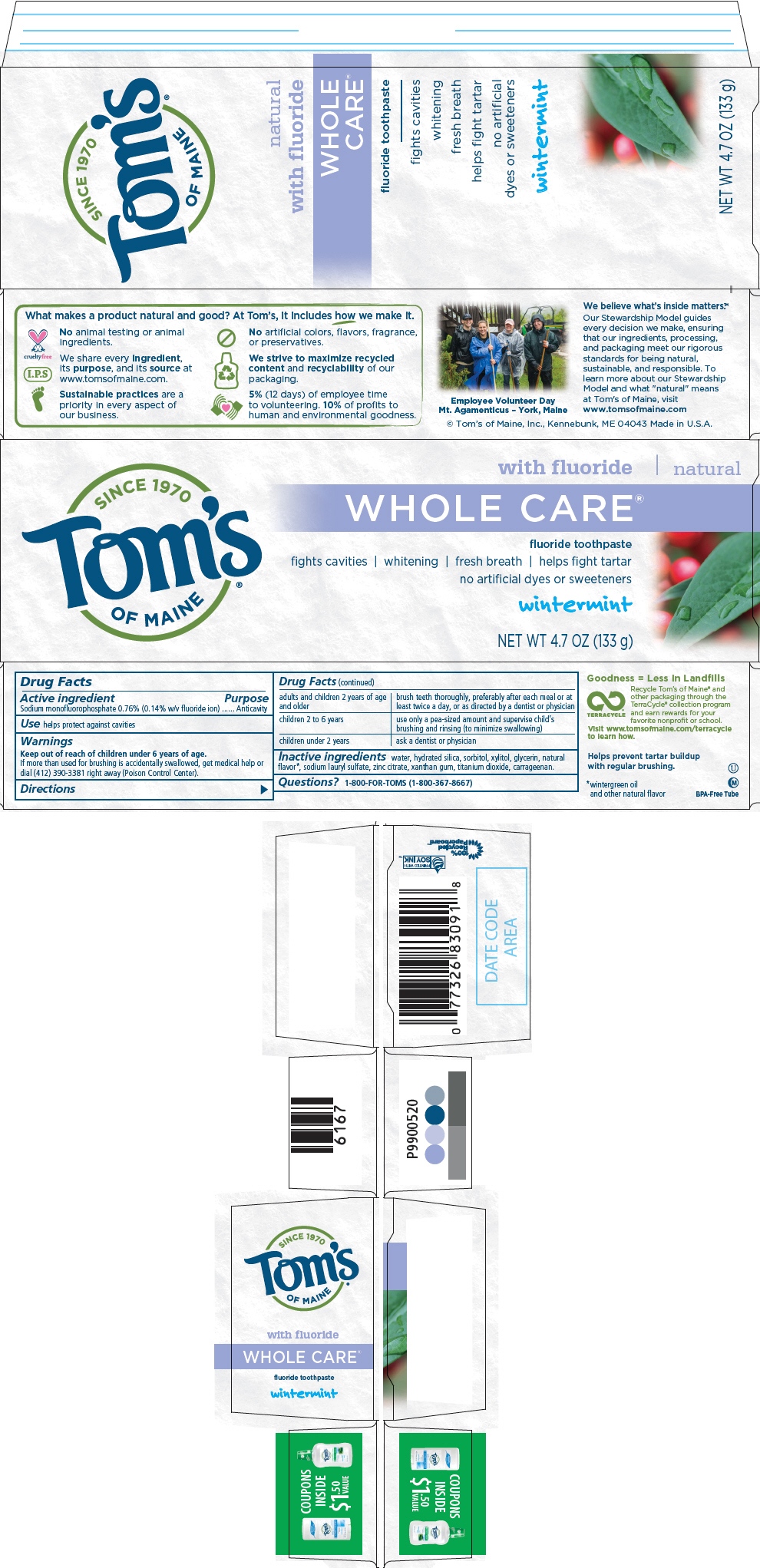Toms Whole Care Wintermint Fights Cavities / Whitening / Fresh Breath / Helps Fight Tartar / No Artificial Dyes Or Sweeteners while Breastfeeding