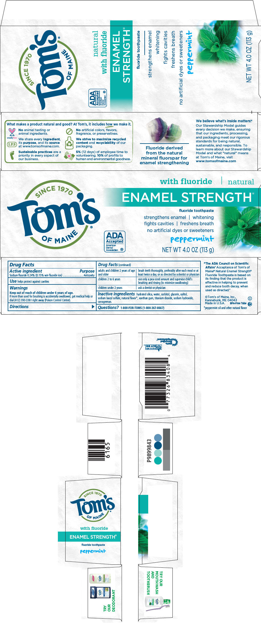 Toms Natural Enamel Strength Peppermint Strengthens Enamel / Whitening / Fights Cavities / Freshens Breath / No Artificial Dyes Or Sweeteners while Breastfeeding