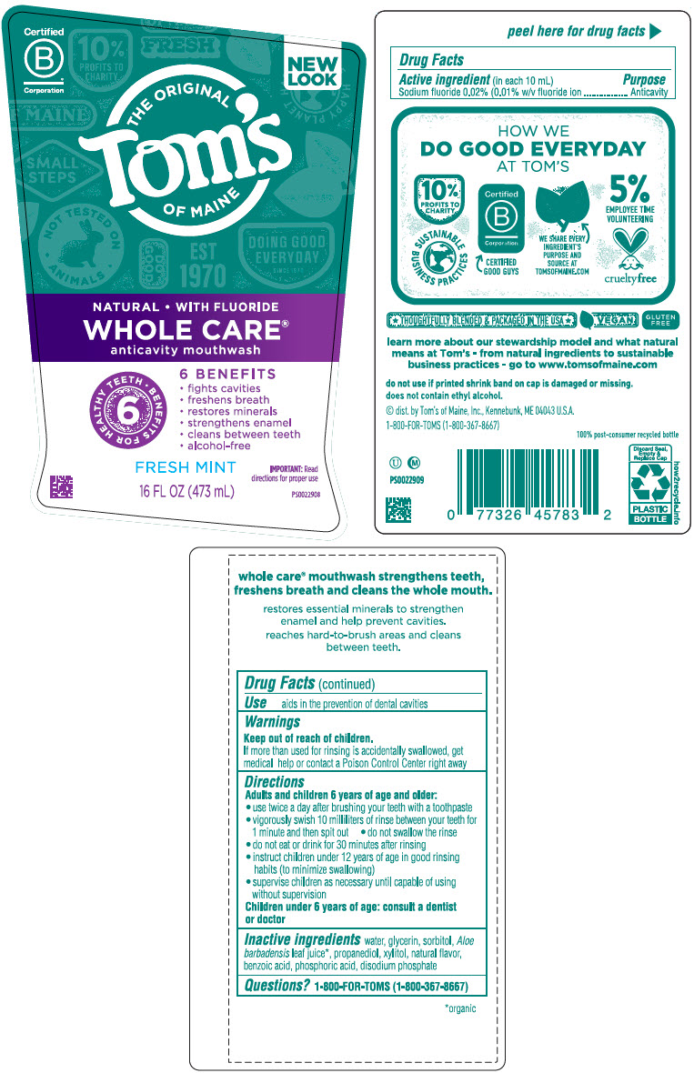 Toms Whole Care Mouthwash Fresh Mint | Sodium Fluoride Rinse while Breastfeeding