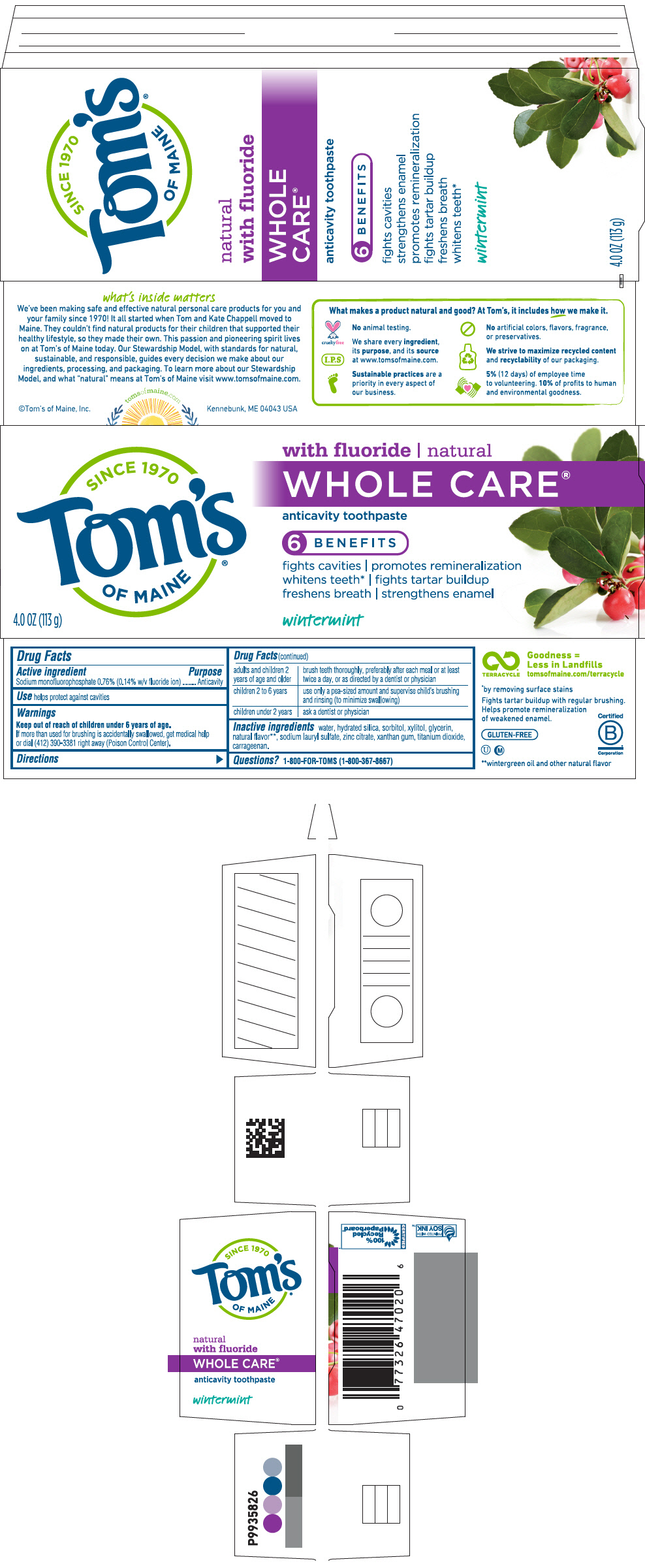 Toms Whole Care Wintermint - Wwt4 | Sodium Monofluorophosphate Paste, Dentifrice while Breastfeeding