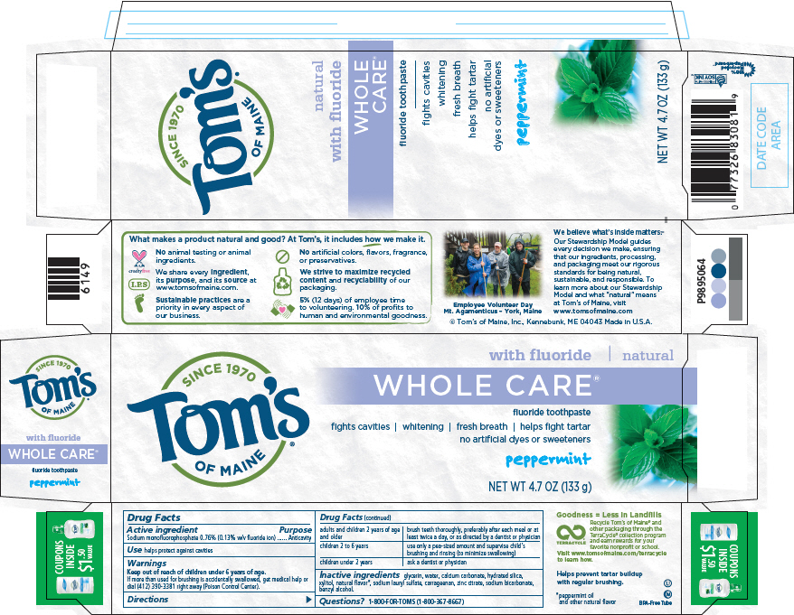 Tom Whole Care Peppermint Fights Cavities Whitening Fresh Breath Helps Fight Tartar Breastfeeding