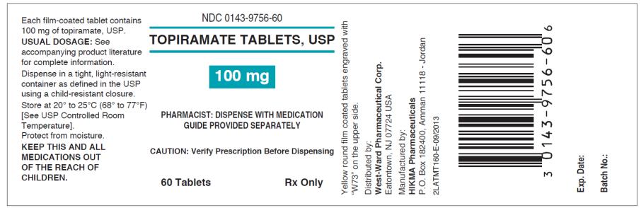 NDC 0143-9756-60 Toporamate Tablets, USP 100 mg Rx only 60 TABLETS