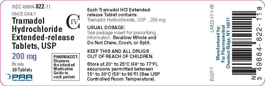 Tramadol HCl ER Tablets, 200 mg label