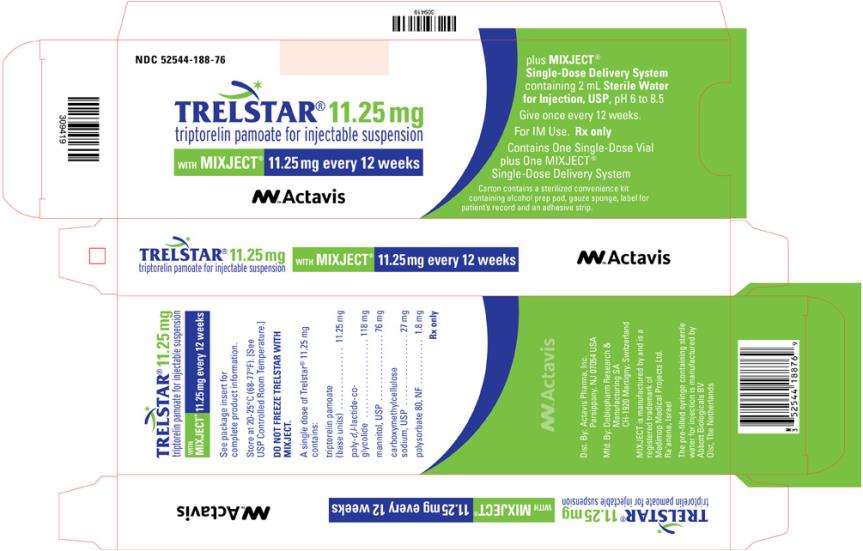 PRINCIPAL DISPLAY PANEL
NDC 52544-188-76
TRELSTAR
11.25 mg
triptorelin pamoate for injectable suspension
11.25 mg every 12 weeks
Rx Only
