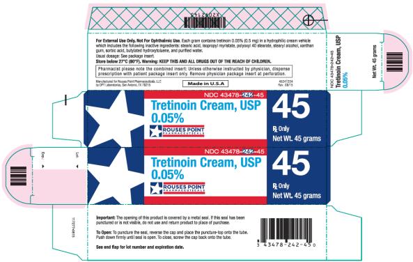 NDC 43478-242-45 Tretinoin Cream, USP 0.05% 45 g Rx Only Net Wt. 45 grams