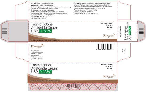 NDC 40085-028-80 Triamcinolone Acetonide Cream USP, 0.025% 