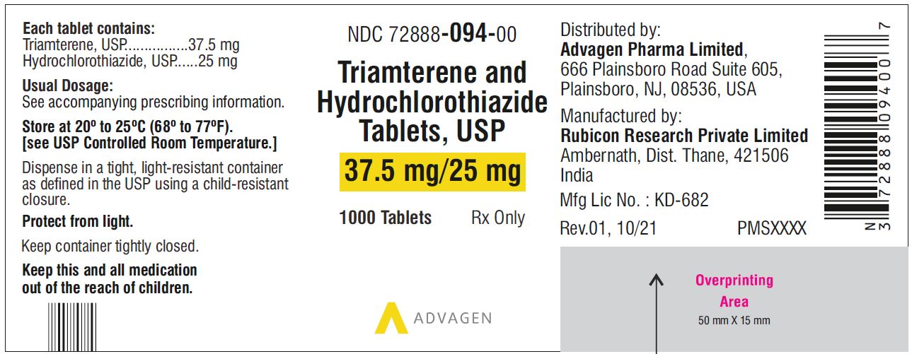 Triamterene and Hydrochlorothiazide Tablets, USP 37.5mg/25 mg  - NDC 72888-094-00 - 1000s Label
