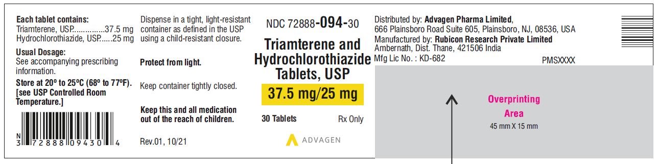 Triamterene and Hydrochlorothiazide Tablets, USP 37.5mg/25mg - NDC 72888-094-30 - 30s Label