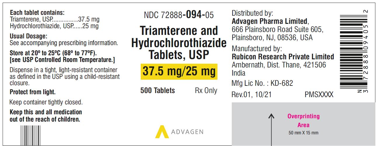 Triamterene and Hydrochlorothiazide Tablets, USP 37.5mg/25 mg  - NDC 72888-094-05 - 500s Label