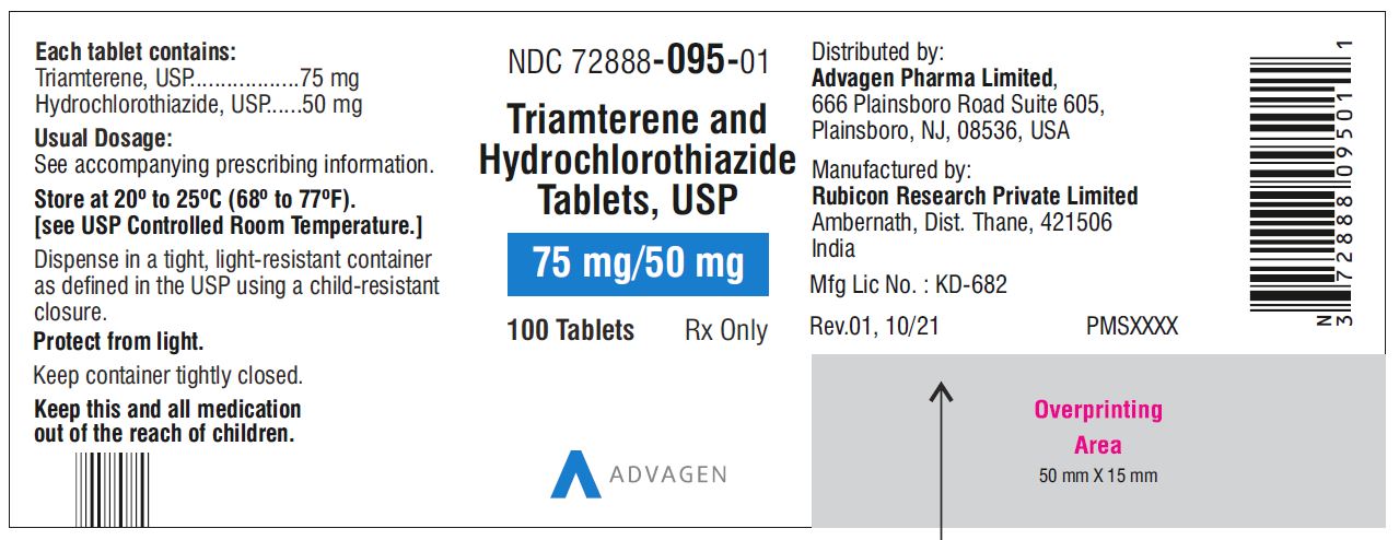 Triamterene and Hydrochlorothiazide Tablets, USP 75mg/50 mg  - NDC 72888-095-01 - 100s Label