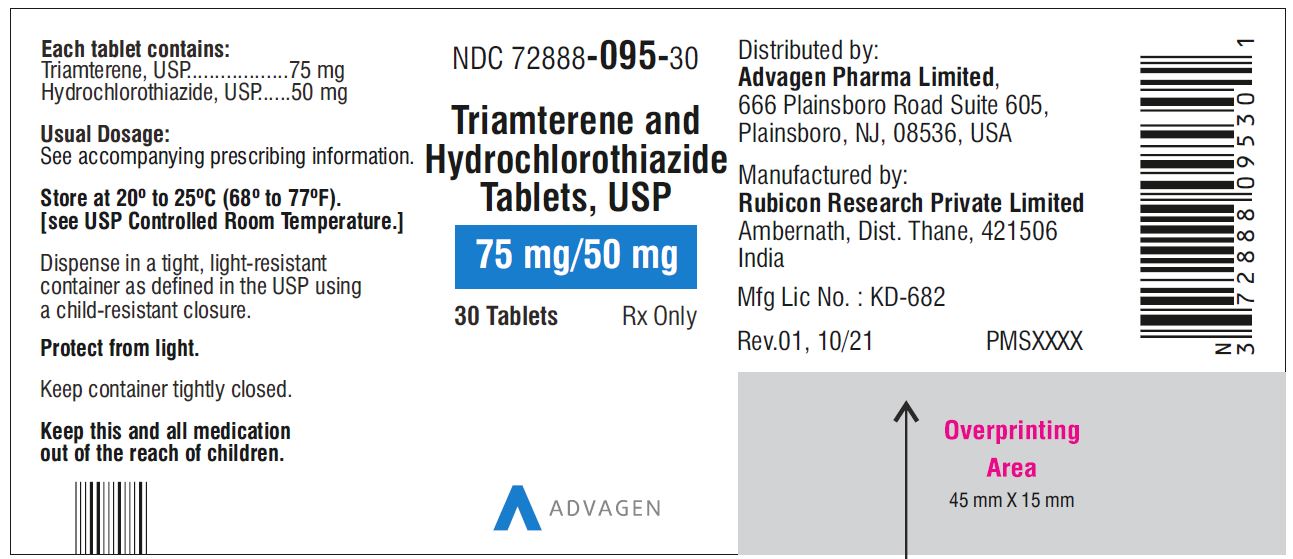 Triamterene and Hydrochlorothiazide Tablets, USP 75mg/50 mg  - NDC 72888-095-30 - 30s Label