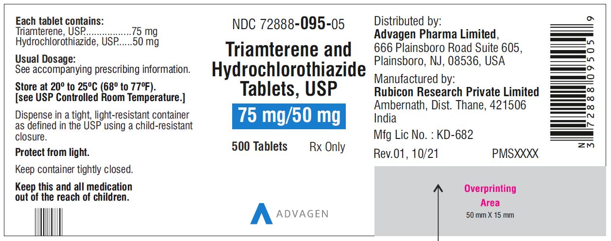 Triamterene and Hydrochlorothiazide Tablets, USP 75mg/50 mg - NDC 72888-095-05 - 500s Label