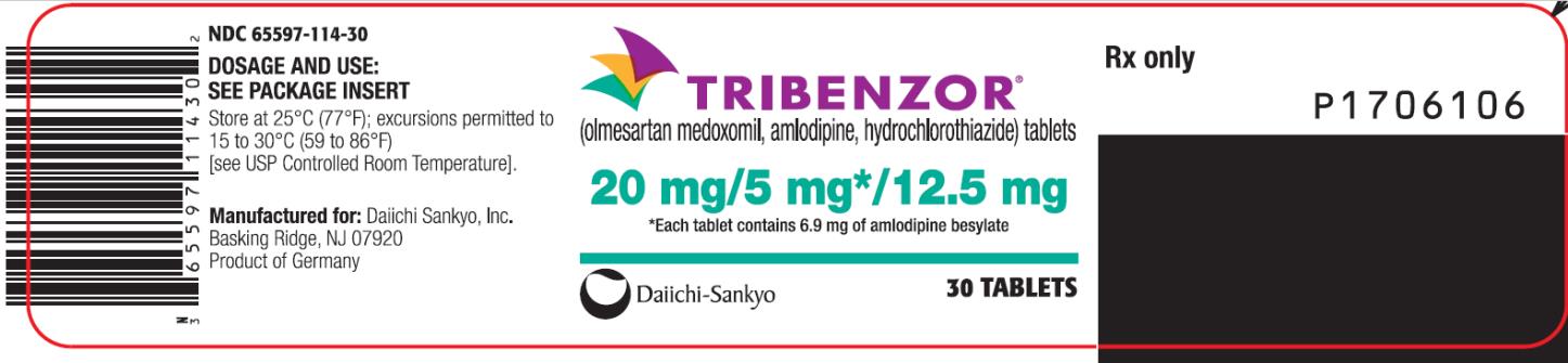 PRINCIPAL DISPLAY PANEL NDC 65597-114-30 TRIBENZOR (olmesartan medoxomil, amlodipine, hydrochlorothiazide) tablets 20 mg/5 mg* 12.5 mg 30 Tablets Rx Only
