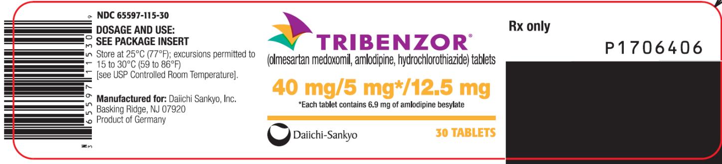PRINCIPAL DISPLAY PANEL NDC 65597-115-30 TRIBENZOR (olmesartan medoxomil, amlodipine, hydrochlorothiazide) tablets 40 mg/5 mg* 12.5 mg 30 Tablets Rx Only