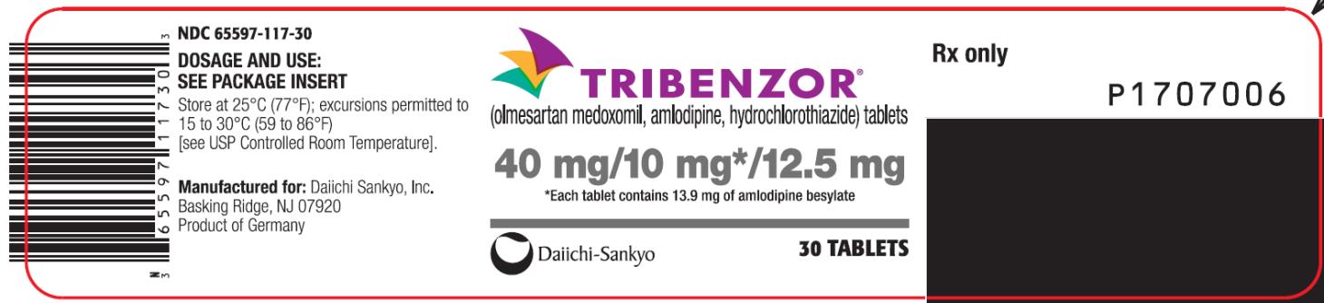 PRINCIPAL DISPLAY PANEL NDC 65597-117-30 TRIBENZOR (olmesartan medoxomil, amlodipine, hydrochlorothiazide) tablets 40 mg/10 mg* 12.5 mg 30 Tablets Rx Only