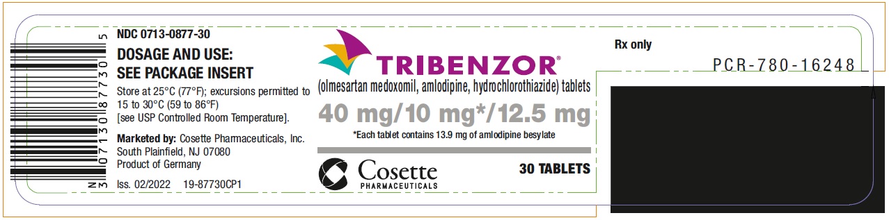 PRINCIPAL DISPLAY PANEL NDC 0713-0877-30 TRIBENZOR (olmesartan medoxomil, amlodipine, hydrochlorothiazide) tablets 40 mg/10 mg*/12.5 mg 30 Tablets Rx only