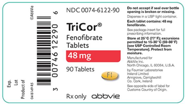 NDC 0074–6122–90 
TriCor®
Fenofibrate Tablets 
48 mg 
90 Tablets 
Rx only abbvie 
