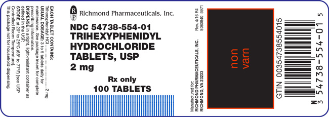 This is the label for Trihexyphenidyl Hydrochloride Tablets, USP 2 mg 100 count.