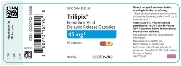 NDC 0074-3161-90 
Trilipix®
Fenofibric Acid
Delayed Release Capsules 45 mg*
90 Capsules 
Rx only abbvie 

