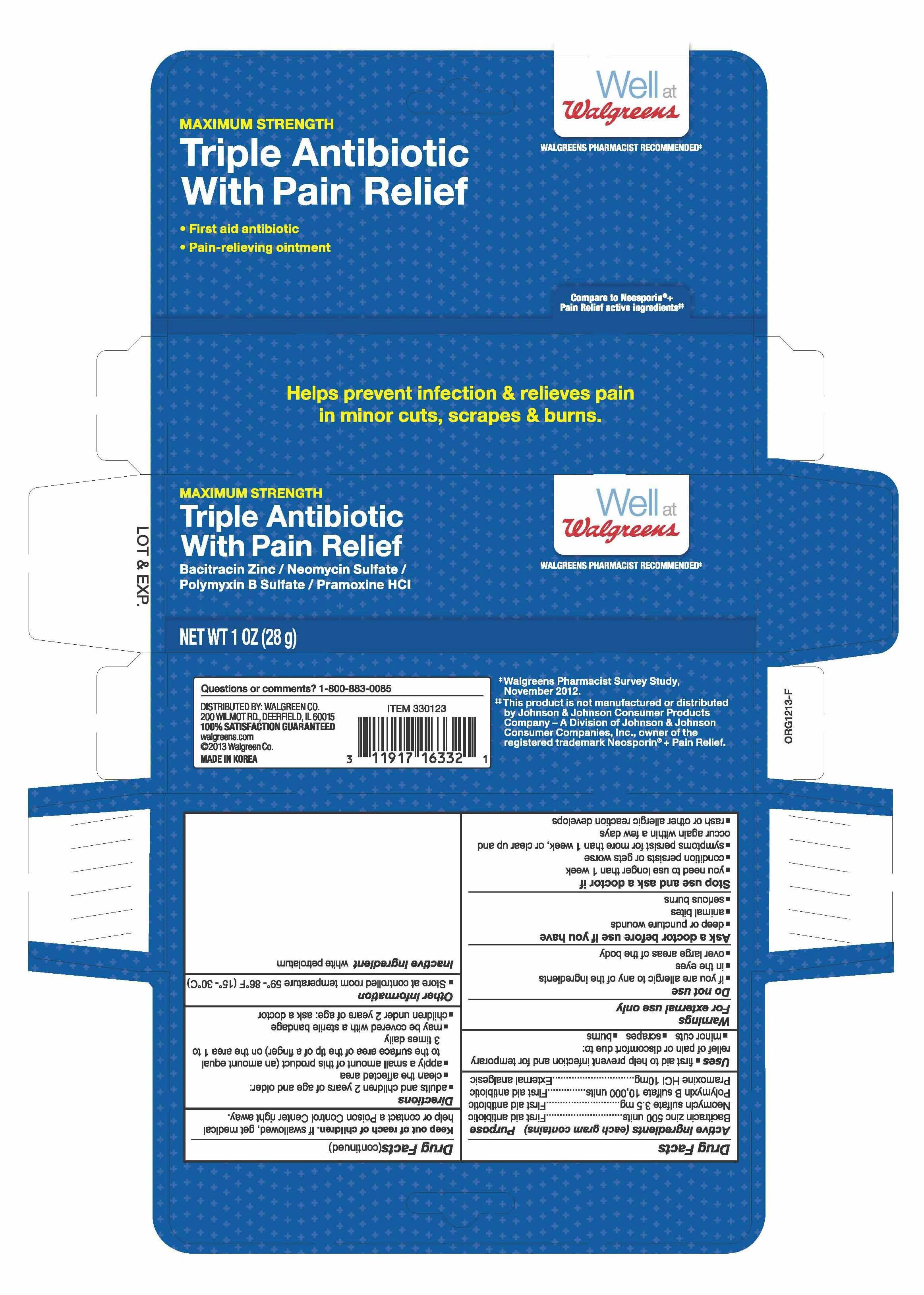 walgreens triple with pain relief label1