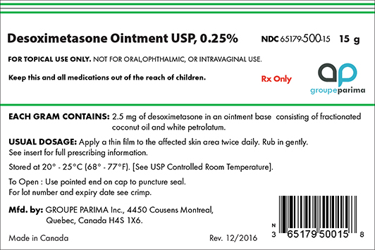 Desoximetasone Ointment USP, 0.25% 15g Label