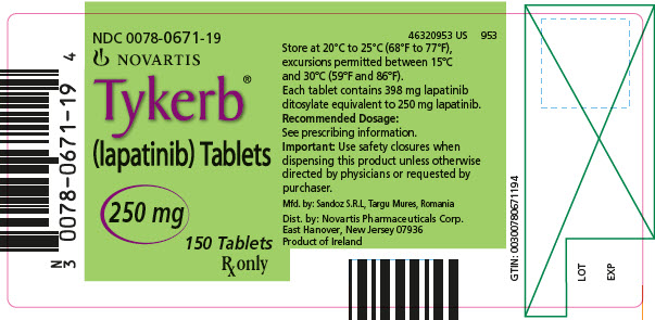 PRINCIPAL DISPLAY PANEL
							NDC 0078-0671-19
							NOVARTIS
							Tykerb® (lapatinib) Tablets
							250 mg
							150 Tablets
							Rx only