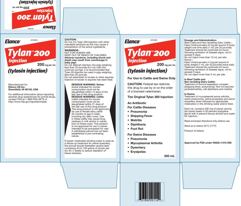 Principal Display Panel - Tylan 200 Injection 250 mL Carton Label