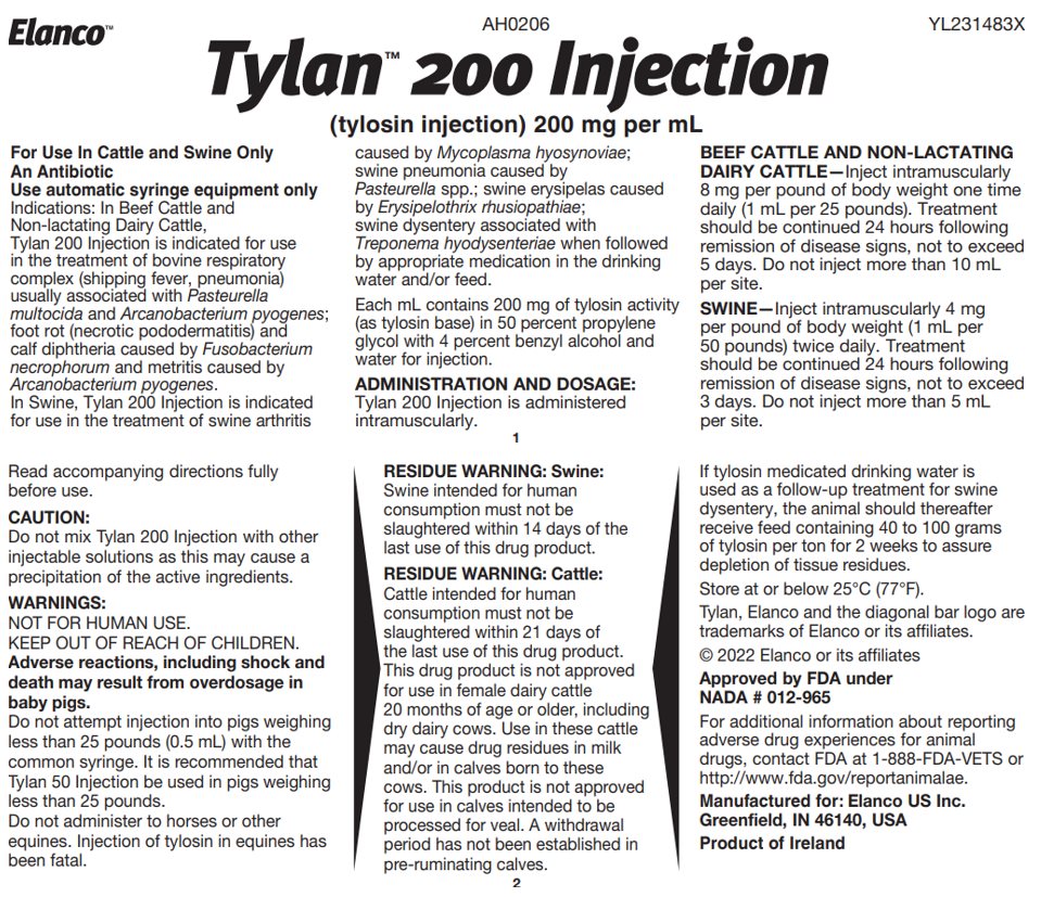 Principal Display Panel- Tylan 200 Injection Package Insert Label