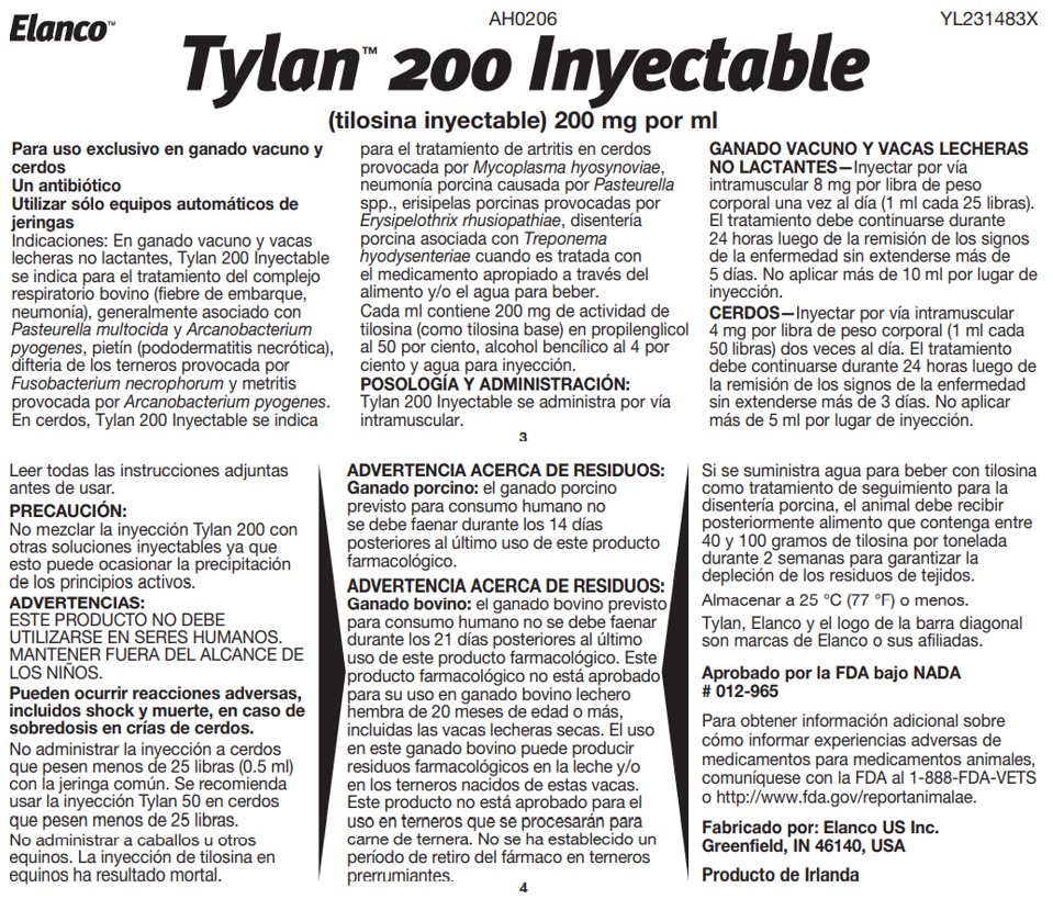 Principal Display Panel- Tylan 200 Injection Spanish Package Insert Label